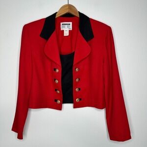 Vtg Lois Snyder‎ Dani Max Military Style Jacket 12P Red Black Gold Button